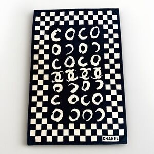 CHANEL Vintage 90's Blue Black White Check CC Logo Beach Towel Made in France